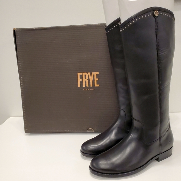 Frye Woman's Melissa Button Stud Black Leather Boot US 6.5M - Picture 2 of 9